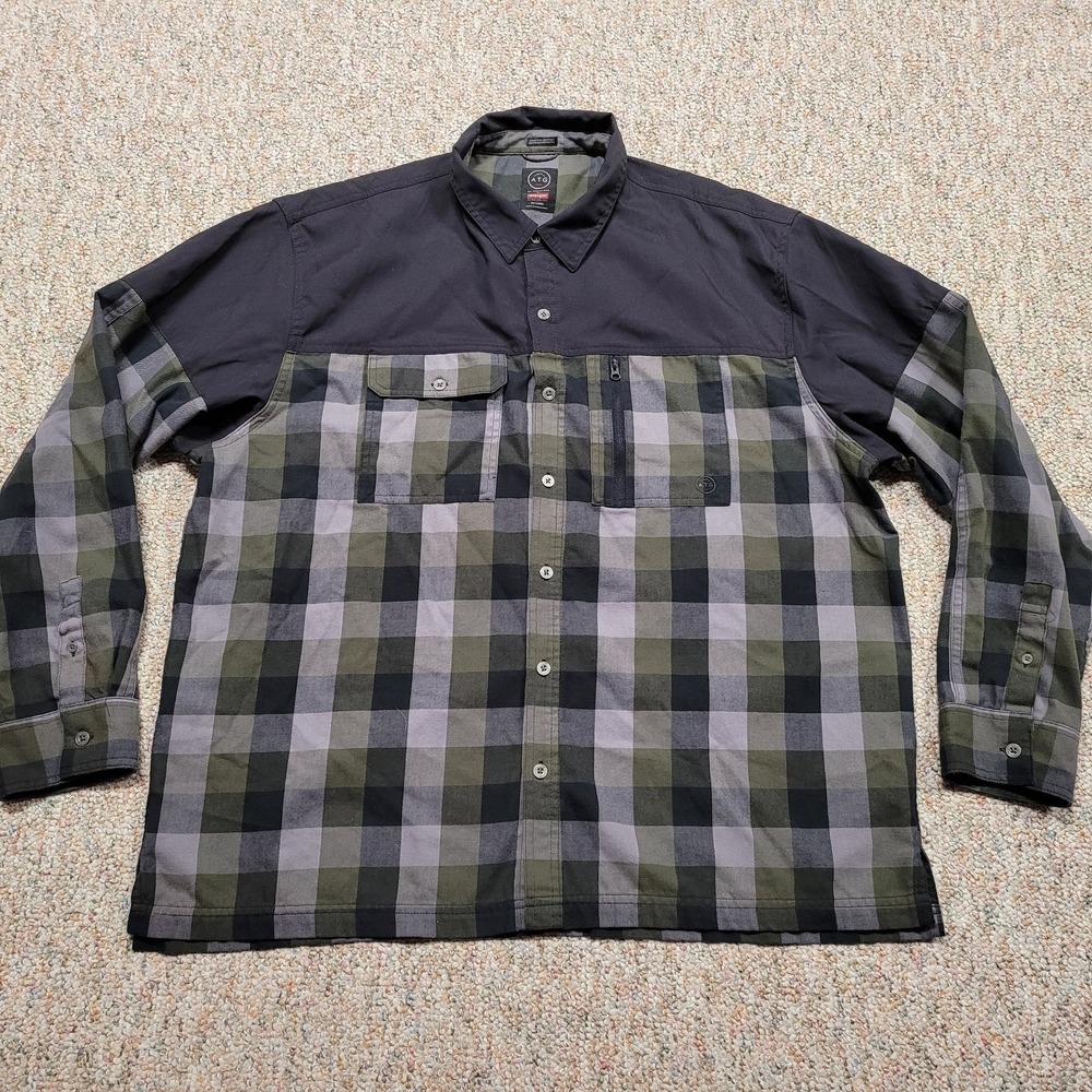 Wrangler ATG Shirt Mens 2XL Plaid Button Up Long Sleeve All Terrain Gear Outdoor